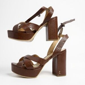 Circus by Sam Edelman Brown Embossed Platform Block Heel Sandals Women Size 10